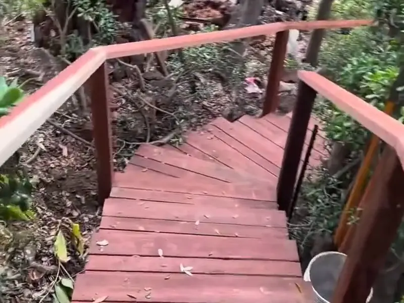 Custom outdoor wood staircase with railings